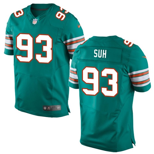 Men's Elite Ndamukong Suh Nike Jersey Aqua Green Alternate - #93 NFL Miami Dolphins